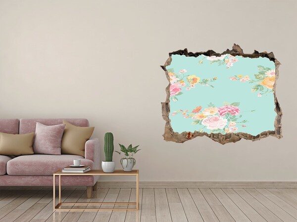 Zelfklevende muursticker 3D gat Een bloemenparadijs achter de muur.
