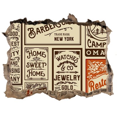 Zelfklevende 3D wandsticker illusie Stijlvolle vintage posters als achtergrond aan de muur