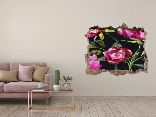 Zelfklevende 3D wandsticker illusie Hole in the Wall Bloemenmuurschildering