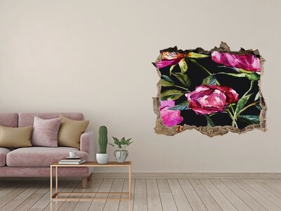 Zelfklevende 3D wandsticker illusie Hole in the Wall Bloemenmuurschildering