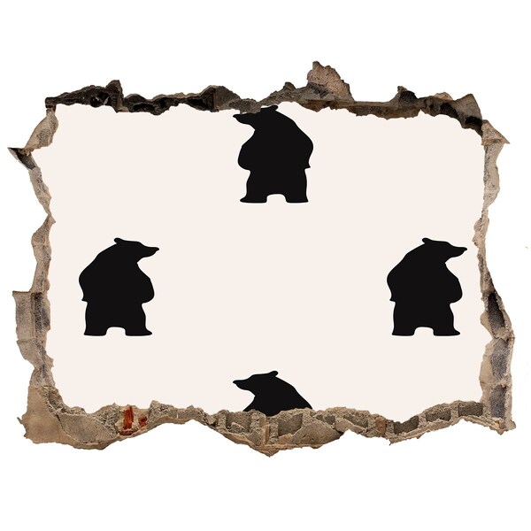 Dziura 3d foto tapeta naklejka Czarne niedźwiedzie na tle zniszczonej ściany