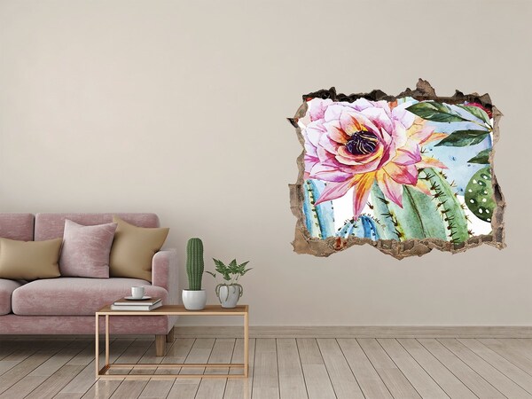 Zelfklevende 3D wandsticker illusie Een bloemenparadijs te midden van de cactussen.