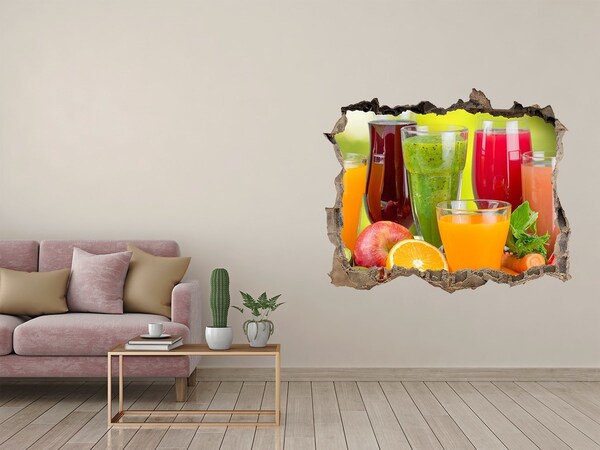 Wandsticker 3D gat met uitzicht Fruit en smoothies bij het kleine zaakje.