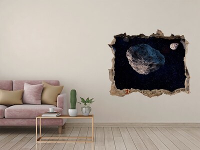 Wandsticker 3D gat met uitzicht Kosmische ruimte achter de muur