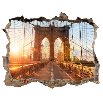 Wandsticker 3D doorkijk Brooklyn Bridge bij zonsondergang