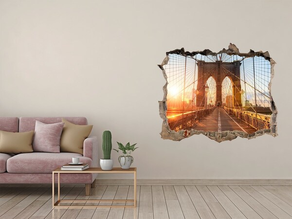 Wandsticker 3D doorkijk Brooklyn Bridge bij zonsondergang