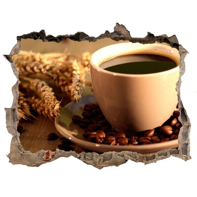 Wandsticker 3D gat met uitzicht Koffie met bonen