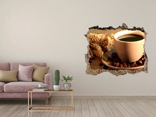 Wandsticker 3D gat met uitzicht Koffie met bonen