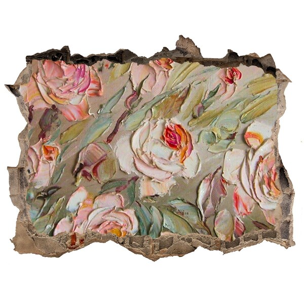 Zelfklevende 3D wandsticker illusie Een bloementuin in een vervallen muur.