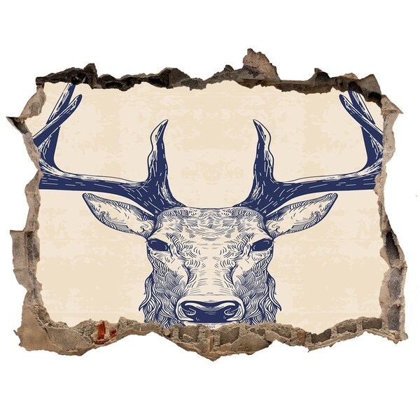 Wandsticker 3D doorkijk Een bewegend hert in een gat in de muur