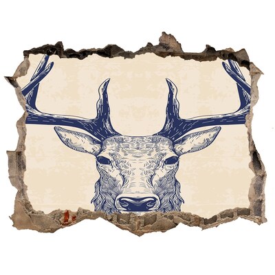 Wandsticker 3D doorkijk Een bewegend hert in een gat in de muur