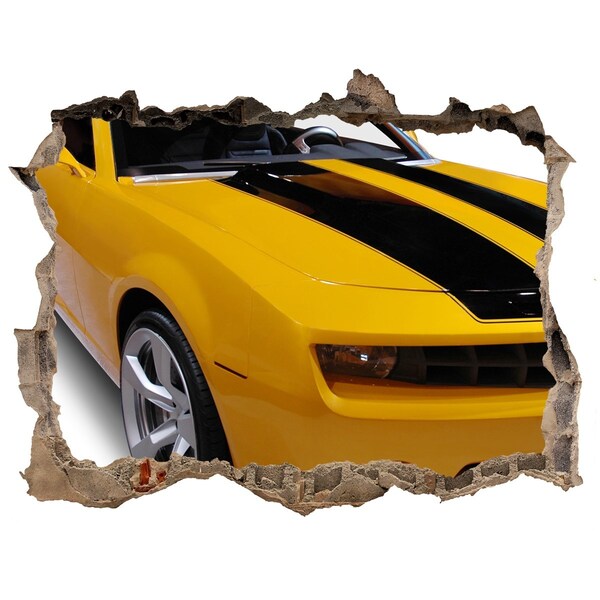 Zelfklevende 3D wandsticker illusie Gouden sportwagen