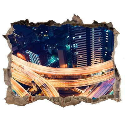 Wandsticker 3D doorkijk Uitzicht op de stad 's nachts