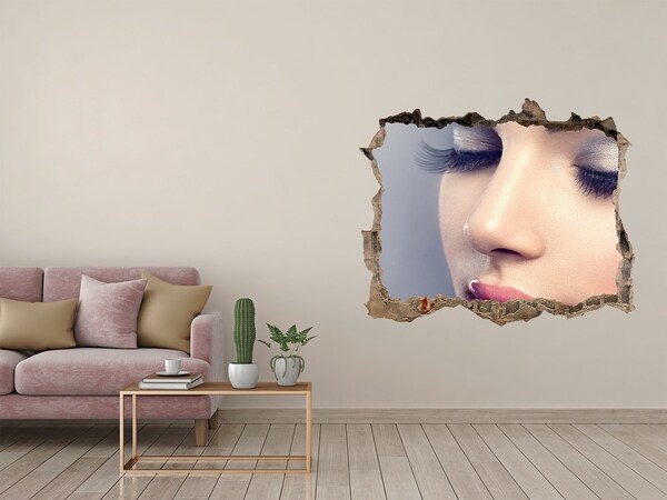 Zelfklevende 3D wandsticker illusie Een sensueel gezicht in een gebroken muur