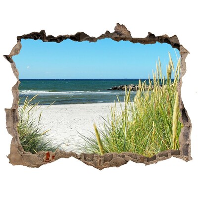 Zelfklevende muursticker 3D gat Een charmant strand met uitzicht op zee.