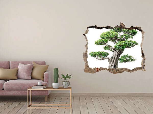 Zelfklevende 3D wandsticker illusie Bonsai in een gat in de muur