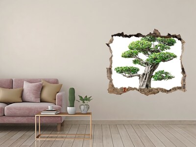 Zelfklevende 3D wandsticker illusie Bonsai in een gat in de muur