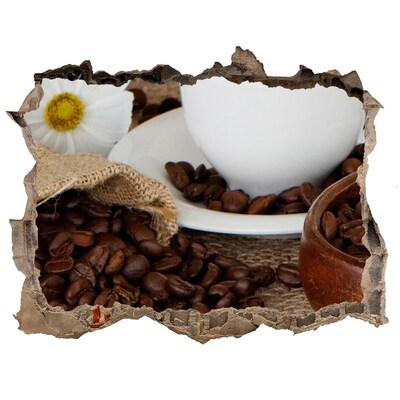 Wandsticker 3D gat met uitzicht Koffie drinken in het comfort van je eigen huis.