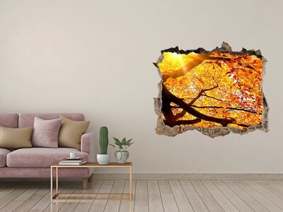 Zelfklevende muursticker 3D gat Gouden herfst achter de muur