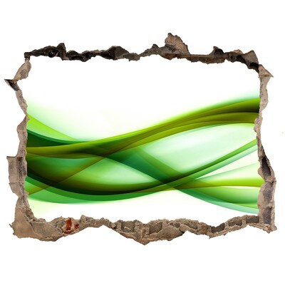 Zelfklevende 3D wandsticker illusie Groene golf in het gat in de muur