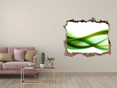 Zelfklevende 3D wandsticker illusie Groene golf in het gat in de muur