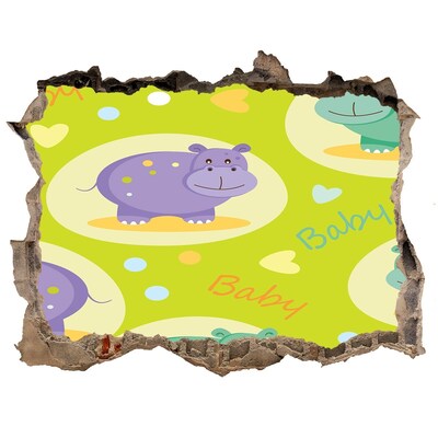 Dziura 3d foto tapeta naklejka Hippopotamy w kolorowej scenerii