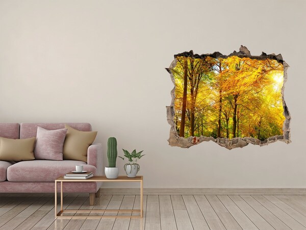 Wandsticker 3D gat met uitzicht De herfst in het bos