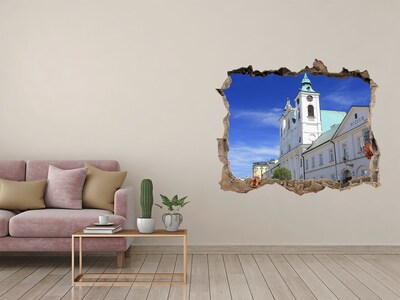 Wandsticker 3D doorkijk Historische kerk in de stad