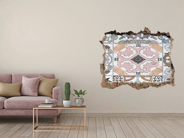 Zelfklevende muursticker 3D gat Een versleten vloer met kleurrijke tegels.