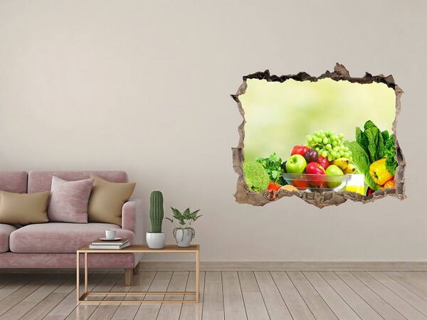 Zelfklevende 3D wandsticker illusie Fruit en groenten in het paradijs