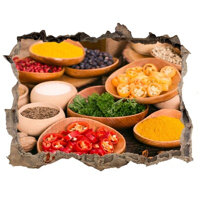 Zelfklevende muursticker 3D gat Een keuken vol kruiden