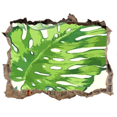 Zelfklevende muursticker 3D gat Groene monstera in een betonnen gat