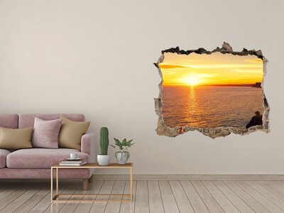 Wandsticker 3D doorkijk Zonsondergang boven de zee