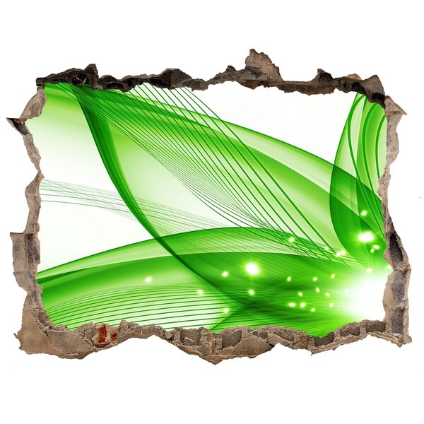 Wandsticker 3D gat met uitzicht Groene lichtgolf