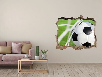 Wandsticker 3D gat met uitzicht Een doelpunt in het voetbal
