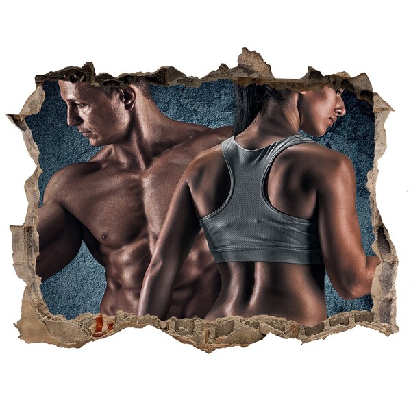 Zelfklevende muursticker 3D gat De sportschool in actie.