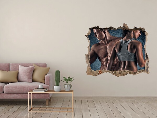 Zelfklevende muursticker 3D gat De sportschool in actie.