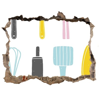 Samoprzylepna naklejka Kuchenne narzędzia w dziurze w ścianie