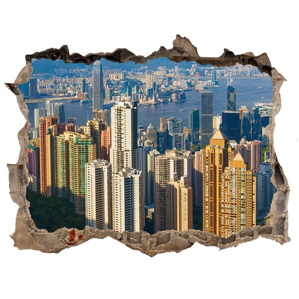 Fototapeta dziura na ścianę 3d Widok na Hongkong