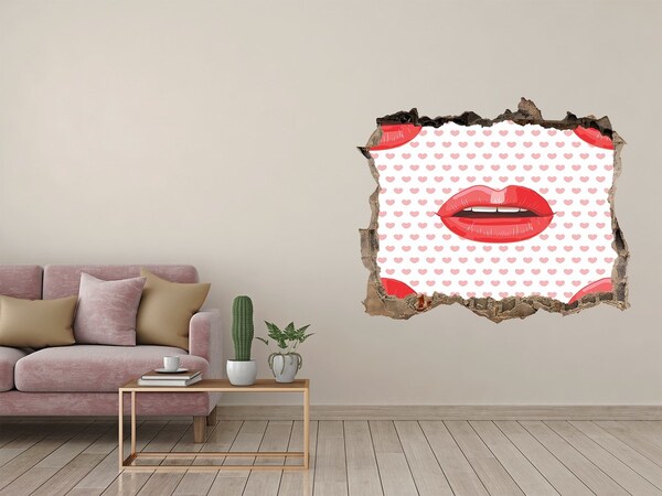 Zelfklevende 3D wandsticker illusie Lippen in harten