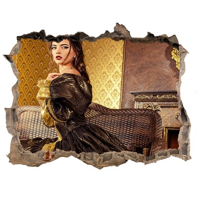 Fototapeta dziura na ścianę Kobieta w eleganckiej sukni w stylowym wnętrzu