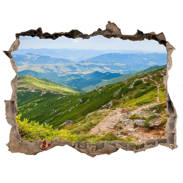 Wandsticker 3D gat met uitzicht Berglandschap met een pad