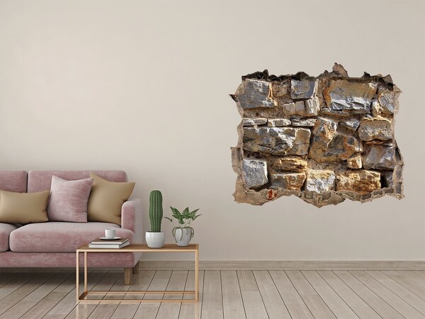 Zelfklevende muursticker 3D gat Verwoeste muur met stenen