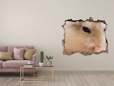 Wandsticker 3D doorkijk Hamster in een gat in de muur