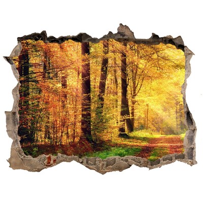 Zelfklevende 3D wandsticker illusie Gouden herfst in het bos