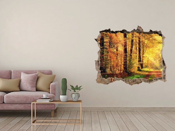 Zelfklevende 3D wandsticker illusie Gouden herfst in het bos