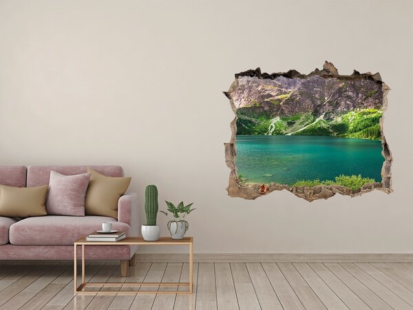 Zelfklevende 3D wandsticker illusie Berglandschap aan het meer