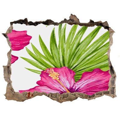 Wandsticker 3D doorkijk Tropisch paradijs met hibiscus