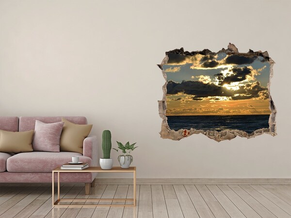 Zelfklevende 3D wandsticker illusie Zonsondergang boven de zee
