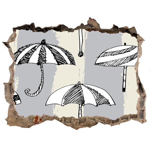 Wandsticker 3D gat met uitzicht Charmante parasols op het strand